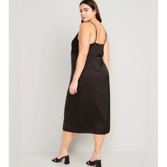 Old Navy Black Cowl Neck Satin Midi Slip Dress Size XL Goth Whimsigoth Romantic - Picture 2 of 9